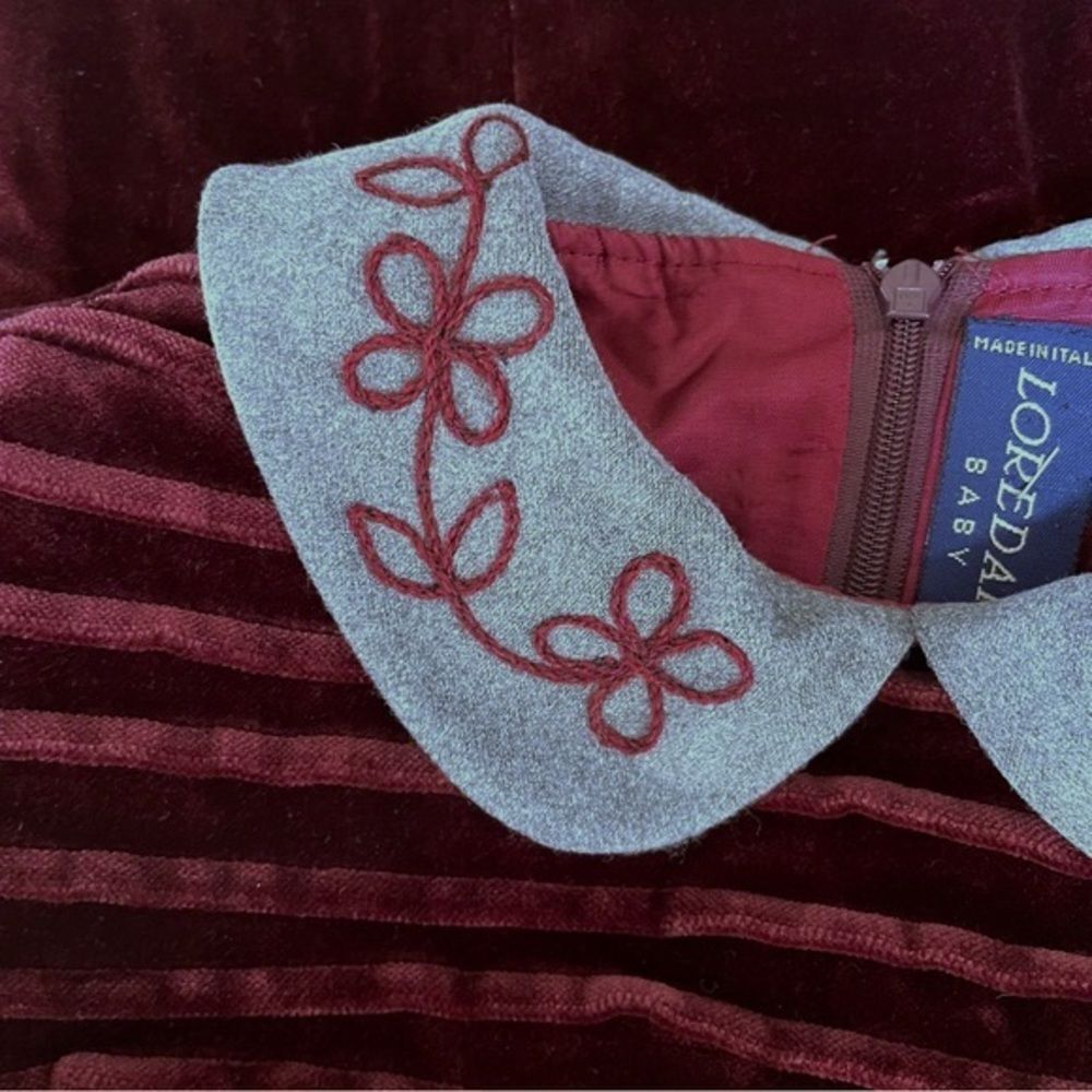 Loredana Baby Velvet Girls Dress Sz 75 US 10 Burgundy Embroidered Collar Holiday - Picture 10 of 12